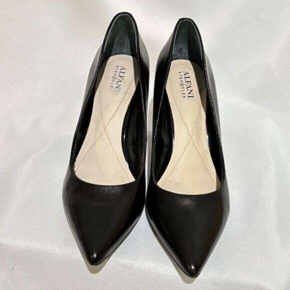 Alfani women JEULES Leather Pointed Toe Classic Pumps mid heel black sz 8 Career - Picture 3 of 12